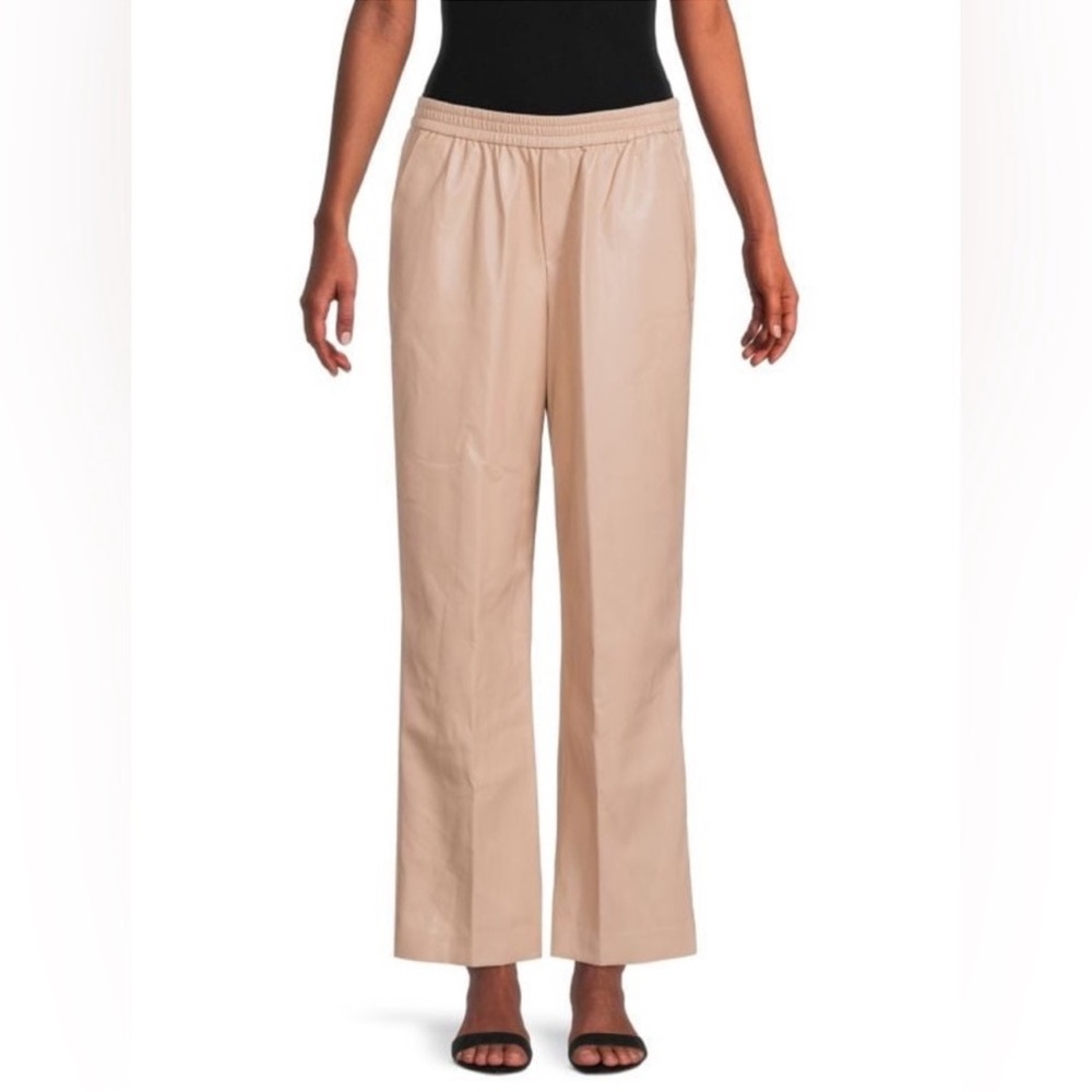 ELIE TAHARI Vegan Faux Leather Wide Leg Pull-on Pants Mushroom NWT $295 M